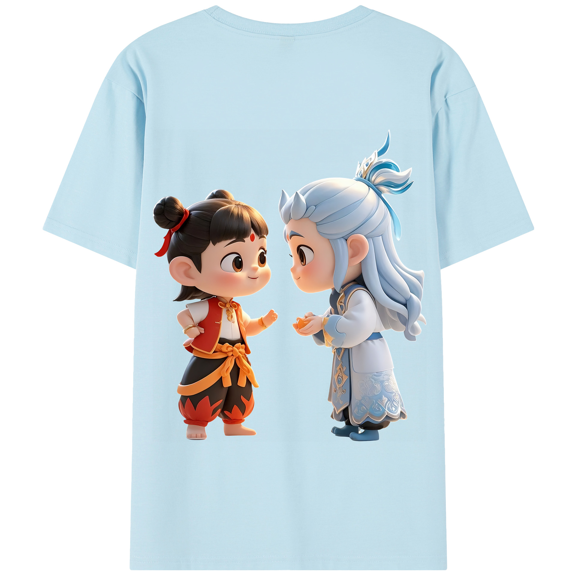 （画像用） Ne Zha 2 ナタ 魔童の大暴れ 綿100％半袖Tシャツ（背面プリント）